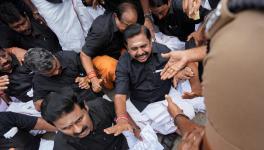 Police detain AIADMK interim General Secretary Edappadi K Palaniswami during a protest against Tamil Nadu Assembly Speaker Apavoo at Valluvarkottam, in Chennai.