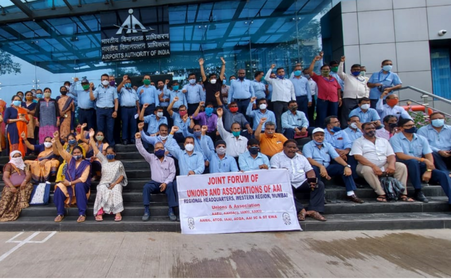 AAI employees stage demonstration outside their regional headquarters in Mumbai. Courtesy - Special Arrangement