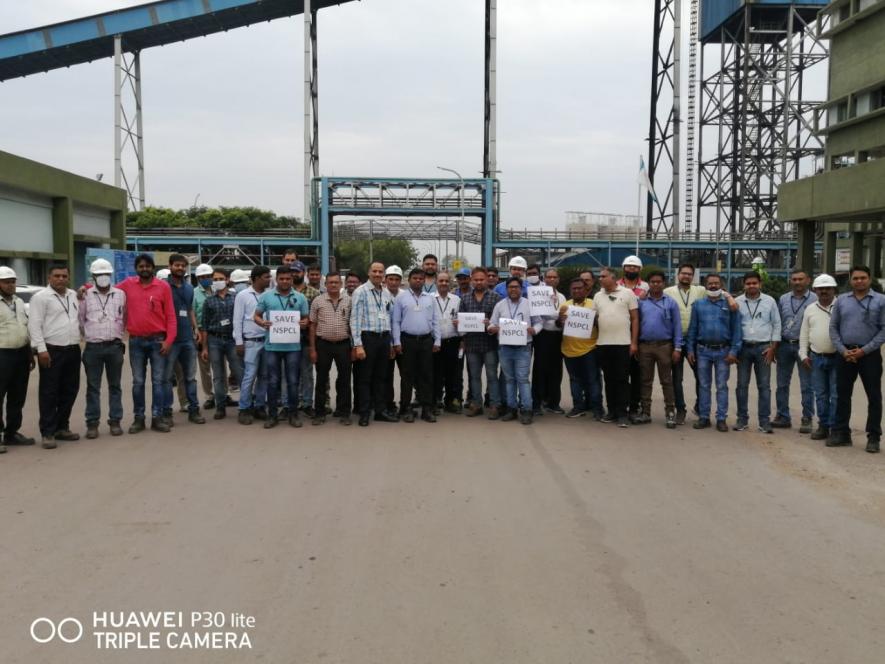 NSPCL workers protest attempts to sell share of the company  photo courtesy Biswaroop Banerjee