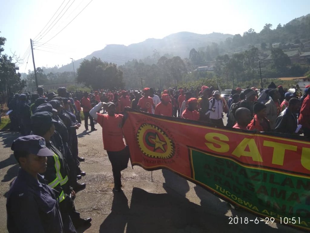 workers protest in swaziland demanding an end to corruption and anti