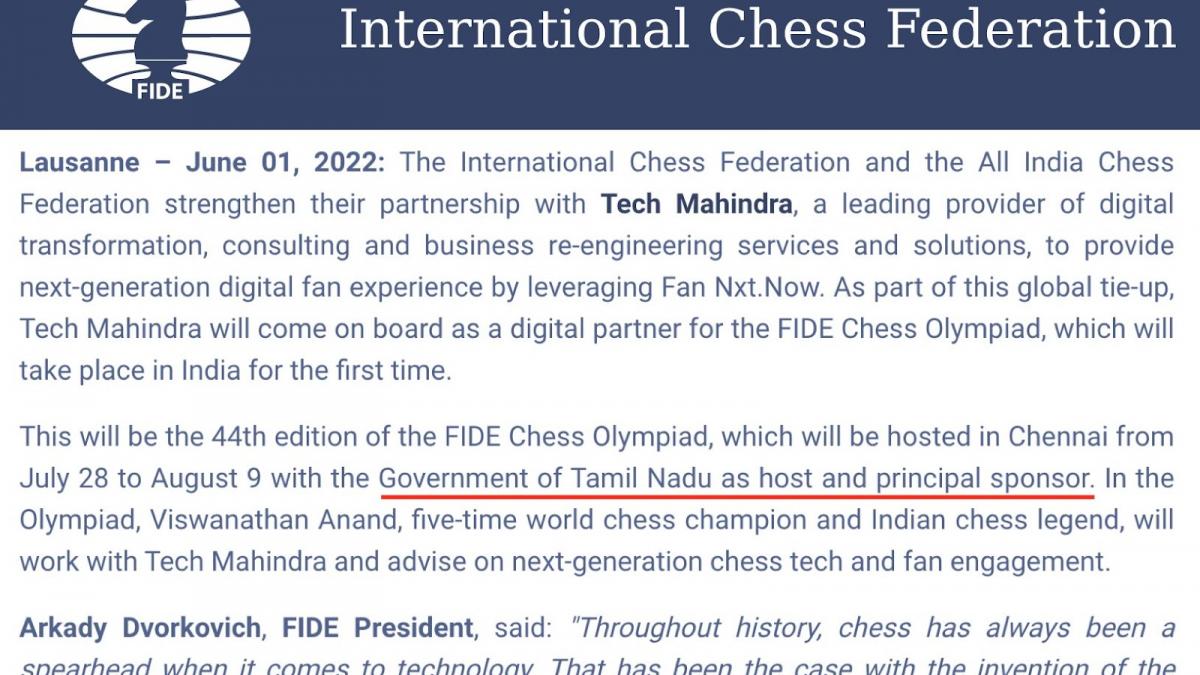 International Chess Federation on X: The Government of Tamil Nadu is doing  an exceptional job promoting the #ChessOlympiad. Today we could see an ad  on the front page of all major newspapers