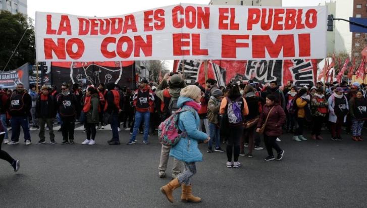 "The debt is with the people, not the IMF" reads a banner in Buenos Aires, Argentina. Photo: AN Red