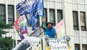 Jinsoo Koh on the overpass. Photo: Vijay Prashad