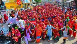 Women march in support of farmers movement by Kisan Sabha in Sikar, Rajasthan