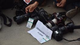 Several journalists were stopped near the main gate of Sher-i-Kashmir Stadium where frisking before the ceremony was being done. (Image: Zubair Sofi)