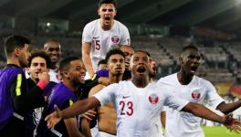 Qatar national football team players celebrate after winning the AFC Asian Cup 2019