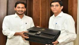 Finance Minister Buggana Rajendranath Reddy with Chief Minister Y.S. Jagan Mohan Reddy ahead of budget presentation.