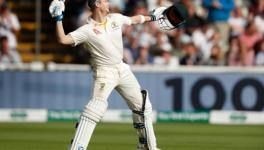 Australia cricket team's Steve Smith celebrates his century against England during the Ashes 2019 Test at Edgbaston