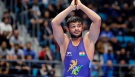 Indian wrestler Deepak Punia at the UWW World Wrestling Championships