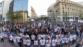 Trade union members mobilized on September 17 in Athens, Greece against the government's anti-labor policies.