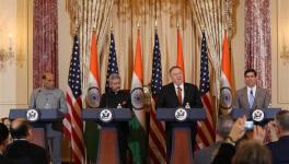 US Secretary of State Mike Pompeo (2nd R, Rear), U.S. Secretary of Defense Mark Esper (1st R, Rear), Indian External Affairs Minister S. Jaishankar (2nd L, Rear), Indian Defense Minister Rajnath Singh (1st L, Rear) attended a press conference following th
