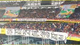 Protest at the stands during the East Bengal vs Mohun Bagan Kolkata Derby I-League football match