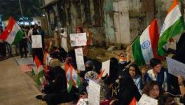 A group of women sit in protest against the Citizenship Amendment Act and NRC at Nagpada in Mumbai on January 26, 2020.