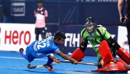 Neelakanta Sharma of Indian hockey team vs Australia during FIH Hockey Pro League