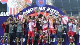 ATK FC players celebrate with the 2019-20 Indian Super League (ISL) trophy