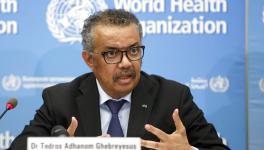 WHO Director-General Tedros Adhanom Ghebreyesus addresses a press conference about Covid-19 updates.