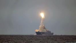 Launch of a Tsirkon hypersonic cruise missile from Russian frigate Admiral Gorshkov during a test in the White Sea, Oct 7, 2020.