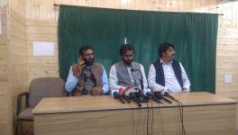 Talib Hussain during a press conference in Srinagar on Monday. 