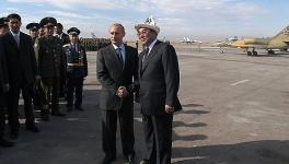 President Putin with then Kyrgyz President Askar Akayev during inauguration ceremony at Russian airbase at Kant, Oct. 23, 2003