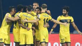 Hyderabad FC players celebrate vs Odisha FC in ISL