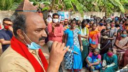 KN Balagopal addressing the gathering of cashew factory workers at Puthoor Thekkumpuram in Kottarakkara constituency 