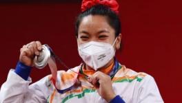 Mirabai Chanu on the podium at Tokyo Olympics