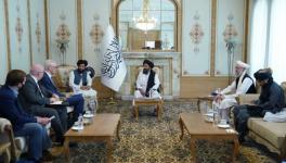 Taliban Dy Prime Ministers Mullah Abdul Ghani Baradar (C) and Mawlawi Abdul Salam Hanafi (R) met with British High Representative for Afghanistan Sir Simon Gass, Kabul, October 5, 2021