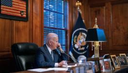US president Joe Biden speaks on the phone to his Russian counterpart Vladimir Putin, Delaware, Dec. 30, 2021