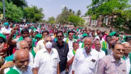 PR Natarajan, MP leading the protest against acquisition of fertile farm lands for road widening and laying of bypass road