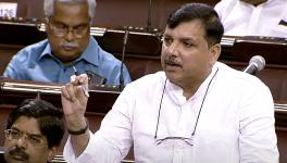 Aam Aadmi Party (AAP) Rajya Sabha MP Sanjay Singh speaks in the Upper House