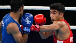 Shiva Thapa in action at the boxing arena at the Commonwealth Games