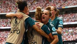 Lina Magull (second from right) scored Germany's only goal in the final of Euro 2022