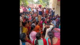 NHM employees in Uttar Pradesh’s Basti strike work on Monday.