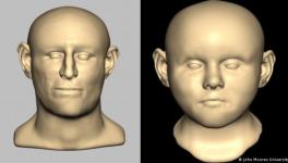 Scientists were able to shape the remains from bodies found in the well to reconstruct the faces of an adult (left) and a child (right)