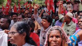 Mine workers protest at the DC office in Ballari