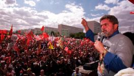 Lula, the fiery trade union leader, berating free-market reforms of President Cardoso, Brasilia, circa 1999 (File photo)