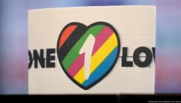 The One Love armband, which the captains of seven nations was due to wear in Qatar.