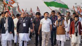 Congress leader Rahul Gandhi with former Haryana CM Bhupinder Singh Hooda, senior party leaders Randeep Surjewala and Selja Kumari, and others during the 'Bharat Jodo Yatra', in Nuh district, Wednesday, Dec. 21, 2022.