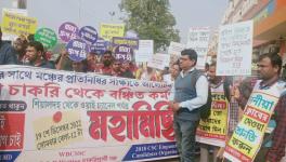 Jobseekers march from Sealdah to Esplanade, in Kolkata, on Monday.