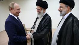 Iran’s Supreme Leader Ayatollah Ali Khamenei (C) received Russian President Vladimir Putin (L). Iran’s President Ebrahim Raisi is on the right, Tehran, July 19, 2022