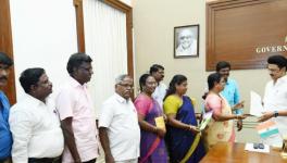 TN Government Employees Association members meet chief minister MK Stalin in Chennai on Monday.