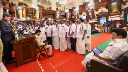 MLAs belonging to the allies of the ruling government raise slogans against Tamil Nadu Governor R. N. Ravi before staging a walkout during his address at the first session of the year of Tamil Nadu Assembly, at Fort St George, in Chennai, Monday, Jan. 9, 2023.