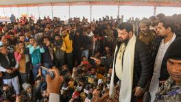 Wrestling Federation of India (WFI) President Brij Bhushan Sharan Singh speaks with the media regarding recent allegations of sexual harassment against him, in Gonda district, Friday, Jan 20, 2023. 