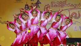 School students participate in a group dance competition during the 61st Kerala School Kalolsavam, in Kozhikode, Tuesday, Jan. 3, 2023.