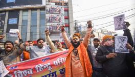 Bajrang Dal activists raise slogans during a protest against Bollywood actor Shah Rukh Khan's newly-released movie 'Pathaan', in Patna, Wednesday, Jan. 25, 2023.