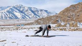  Social reformist Sonam Wangchuk does 'yoga' on the 3rd day of his five-day climate fast to “save Ladakh” in in Phyang, Saturday, Jan. 28, 2023.