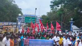 At the protest in Tiruvarur. Image courtesy: CITU, Tamil Nadu