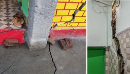 Combo photo shows cracks that appeared in houses at Nai Basti area in Doda district, Jammu and Kashmir. A few structures in the village started developing cracks a couple of days ago but the situation was exacerbated by a landslide on Thursday, Feb. 2, 2023.