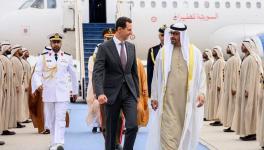 UAE President Sheikh Mohammed (R) received Syria’s President Assad on official visit at Abu Dhabi airport, March 19, 2023