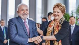 Lula is welcomed by Dilma Rousseff at the headquarters of the New Development Bank in Shanghai, China. Photo: Ricardo Stuckert
